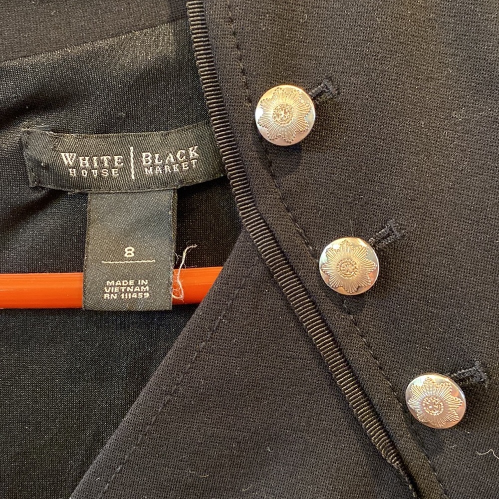 BOGO SALE 🎉 WHBM High Collar black Ponte Dress Silver Button Accents size 8 - Picture 2 of 7